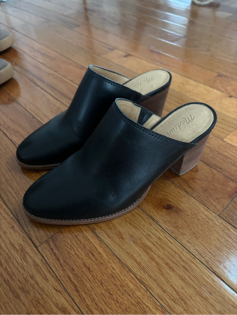 Madewell Black Leather Block Heel Mule